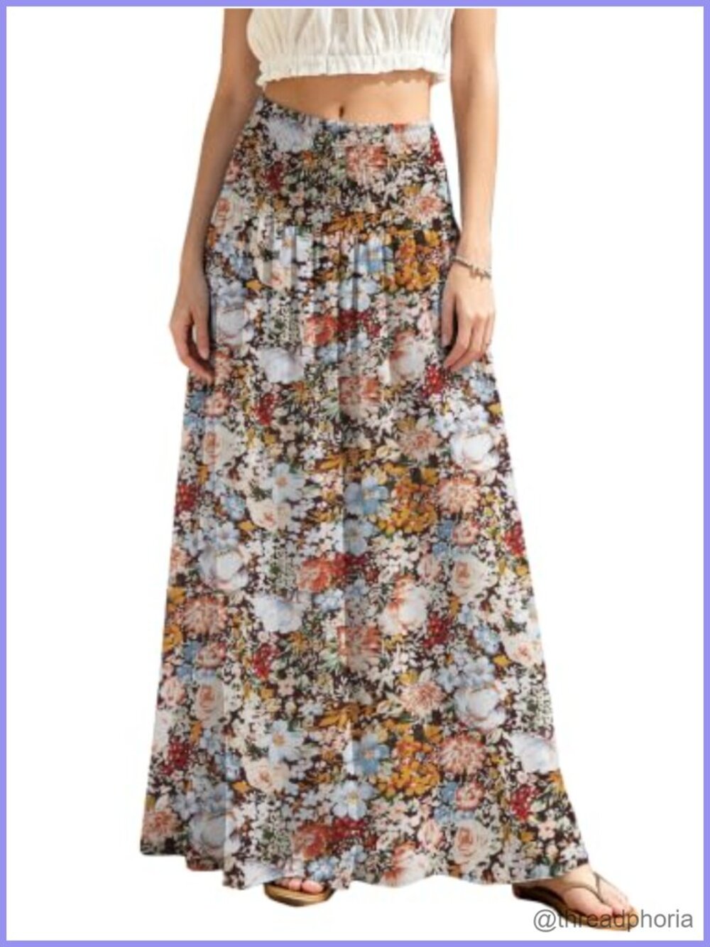 Womens Maxi Skirt Smocked Boho Flowy Long Skirt Polyester